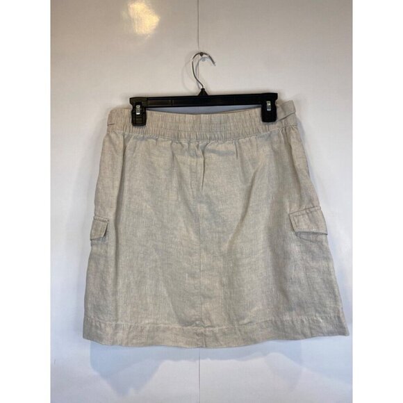 Athleta 8 Beige Linen Voyager Skirt Essential Cargo Pocket Mini Length GUC - Picture 3 of 6